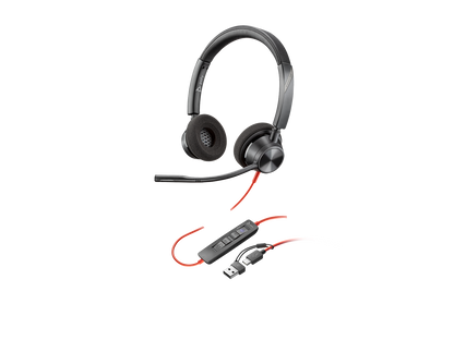 Poly Blackwire 3320 Stereo Microsoft Teams Certified USB-C Headset +USB-C/A Adapter, Noise cancelling Microphone | 8X220AA