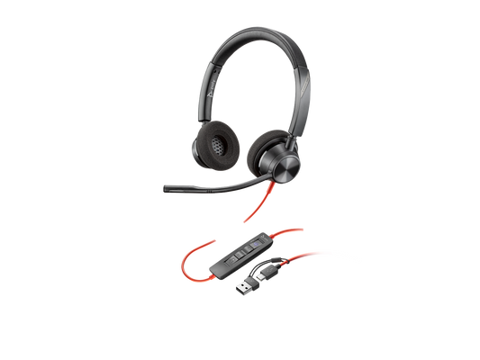 Poly Blackwire 3320 Stereo Microsoft Teams Certified USB-C Headset +USB-C/A Adapter, Noise cancelling Microphone | 8X220AA
