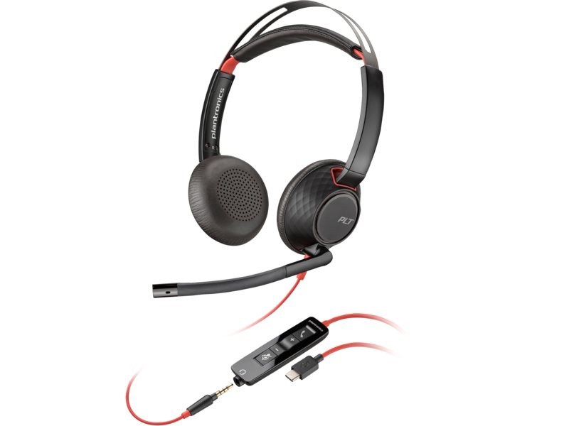 HP Poly Blackwire 5220 Stereo USB-C Headset +3.5mm Plug +USB-C/A Adapter (Bulk), Black | 8X231A6