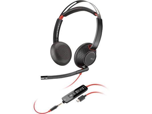 HP Poly Blackwire 5220 Stereo USB-C Headset +3.5mm Plug +USB-C/A Adapter (Bulk), Black | 8X231A6