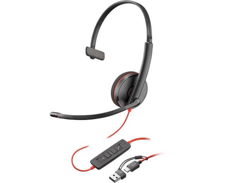 HP Poly Blackwire 3210 Monaural USB-C Headset +USB-C/A Adapter (Bulk) | 8X214A6