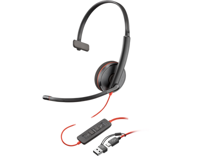 HP Poly Blackwire 3210 Monaural USB-C Headset +USB-C/A Adapter (Bulk) | 8X214A6